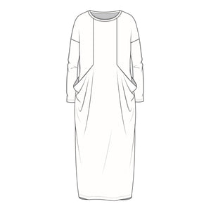 7620 - Lång klänning med draperade fickor