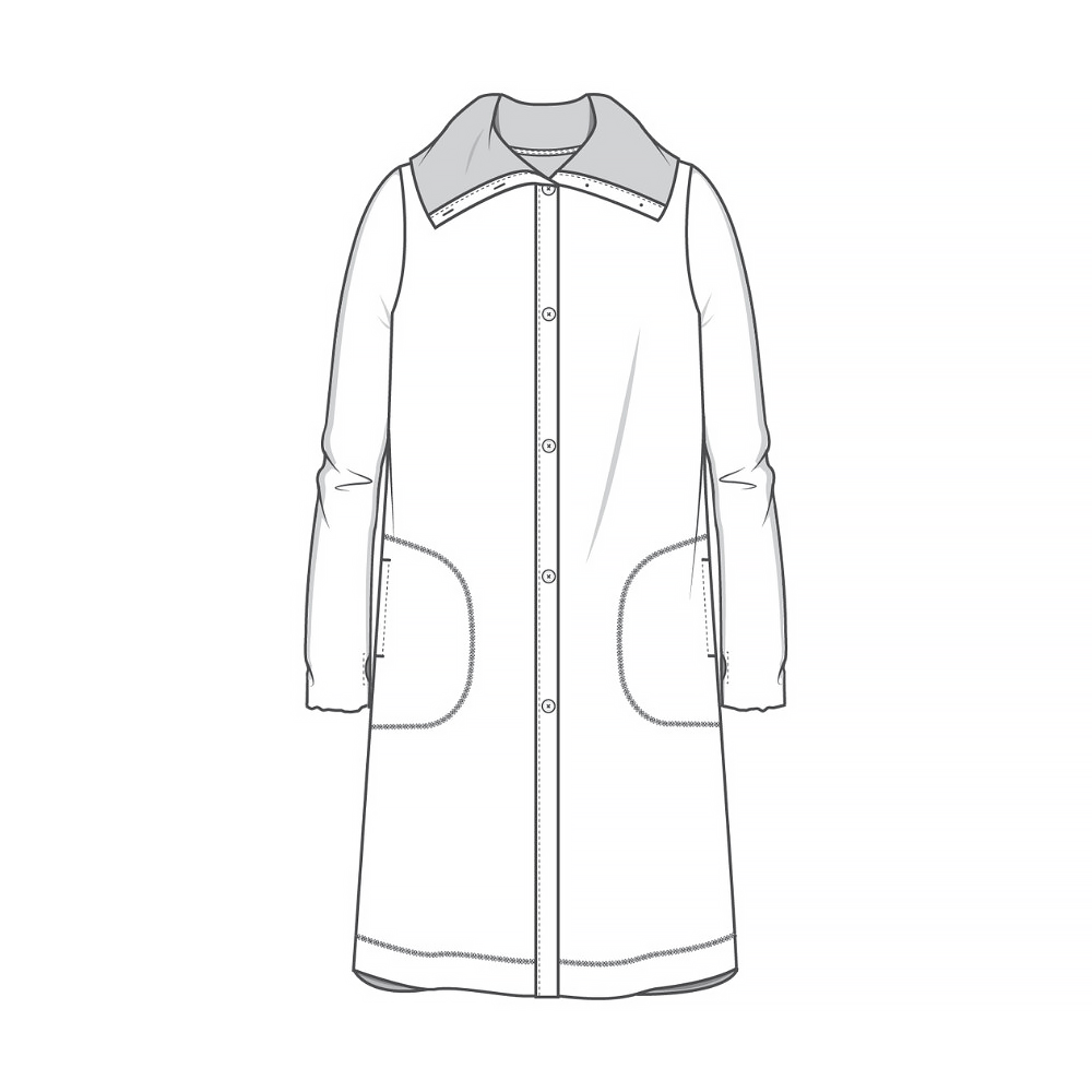 8019 - Knälång kofta med hög krage, fickor och tumhål