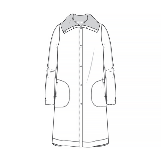 8019 - Knälång kofta med hög krage, fickor och tumhål