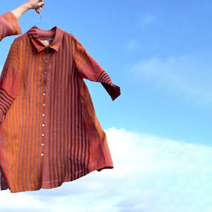 McVERDI Randig skjortklänning i linne - Röd/orange/rosa