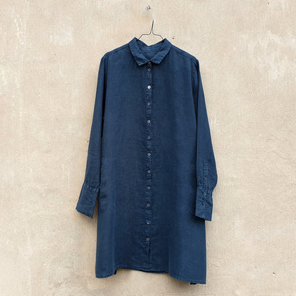 A-formad skjortklänning i linne - Midnight Blue