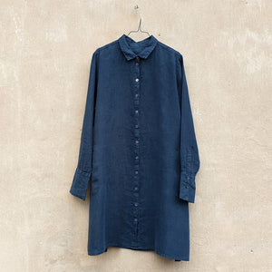 A-formad skjortklänning i linne - Midnight Blue
