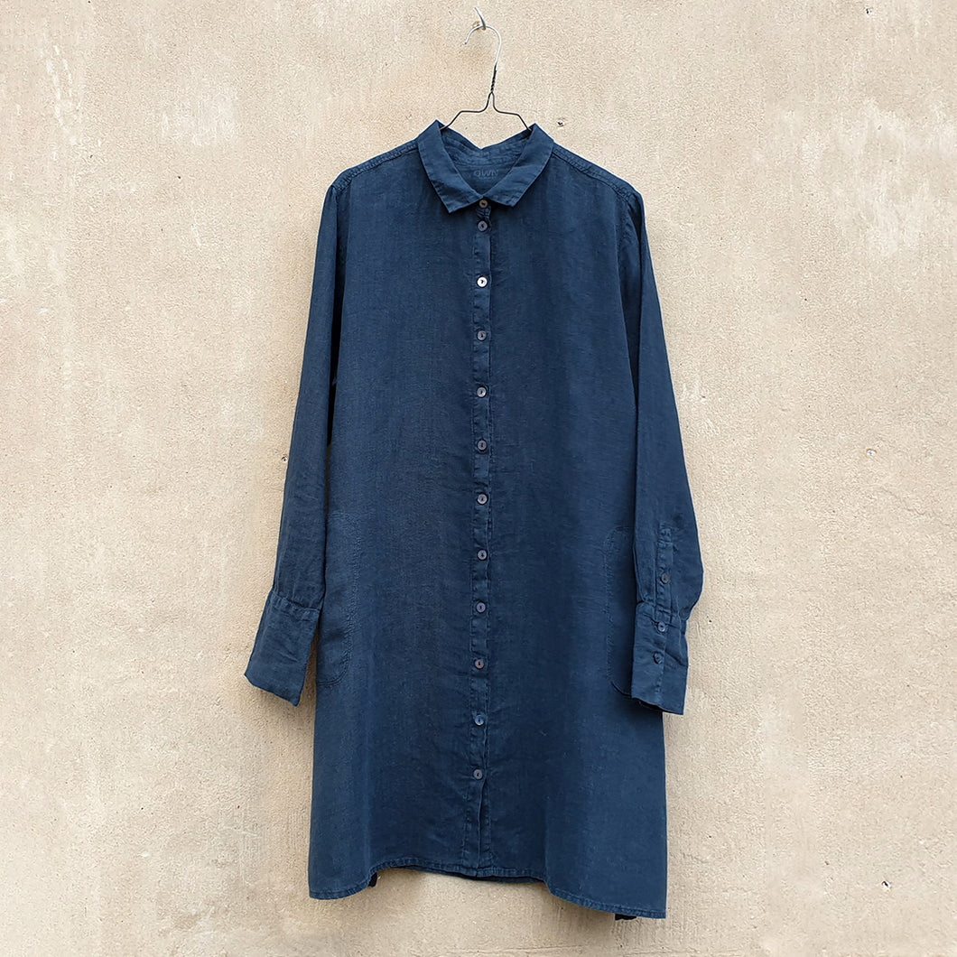 A-formad skjortklänning i linne - Midnight Blue