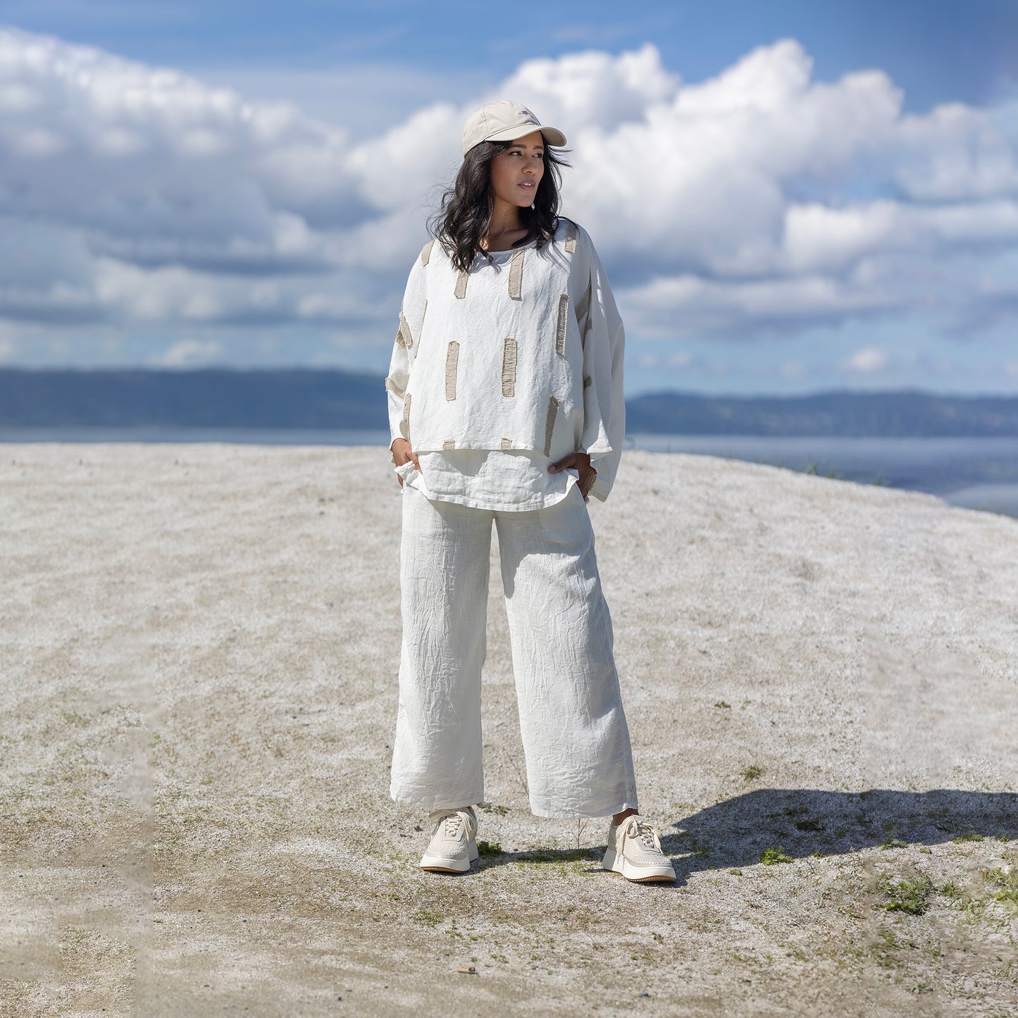 Bohéme vida linnebyxor - White