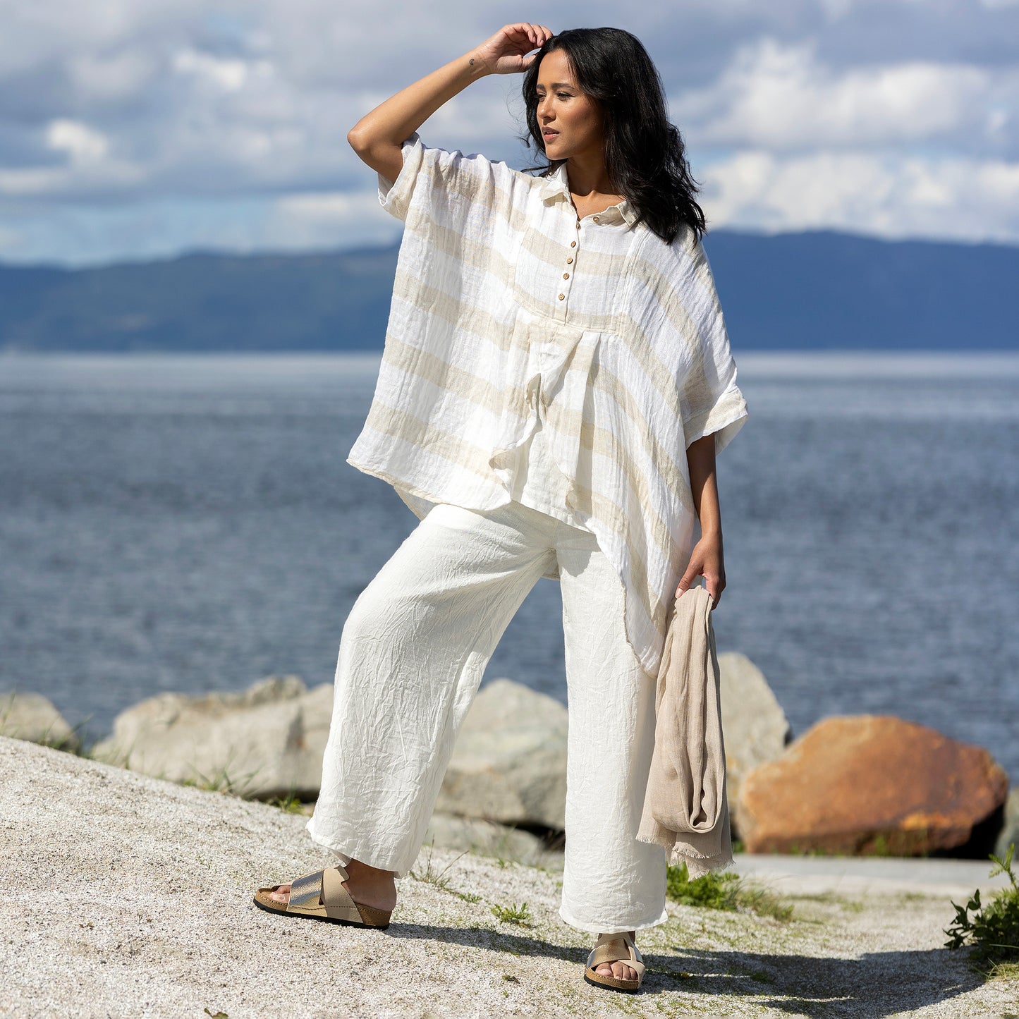 Bohéme vida linnebyxor - White