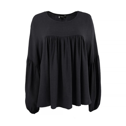 Bohéme tunn blus i viskos & ull – Svart