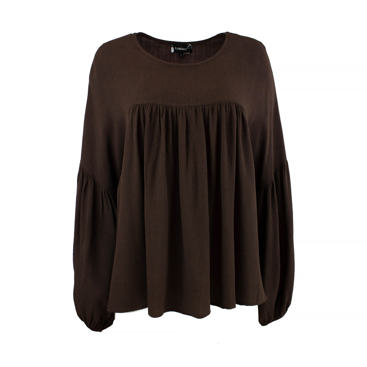 Bohéme tunn blus i viskos & ull – Mörkbrun