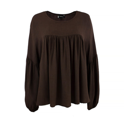 Bohéme tunn blus i viskos & ull – Mörkbrun