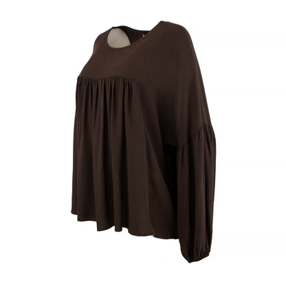 Bohéme tunn blus i viskos & ull – Mörkbrun