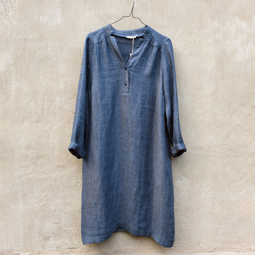 GR Nature skjortklänning i mönstervävt linne - blå