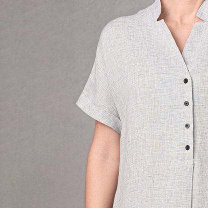 GR Nature kortärmad linneklänning - Smalrandig