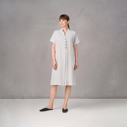 GR Nature kortärmad linneklänning - Smalrandig