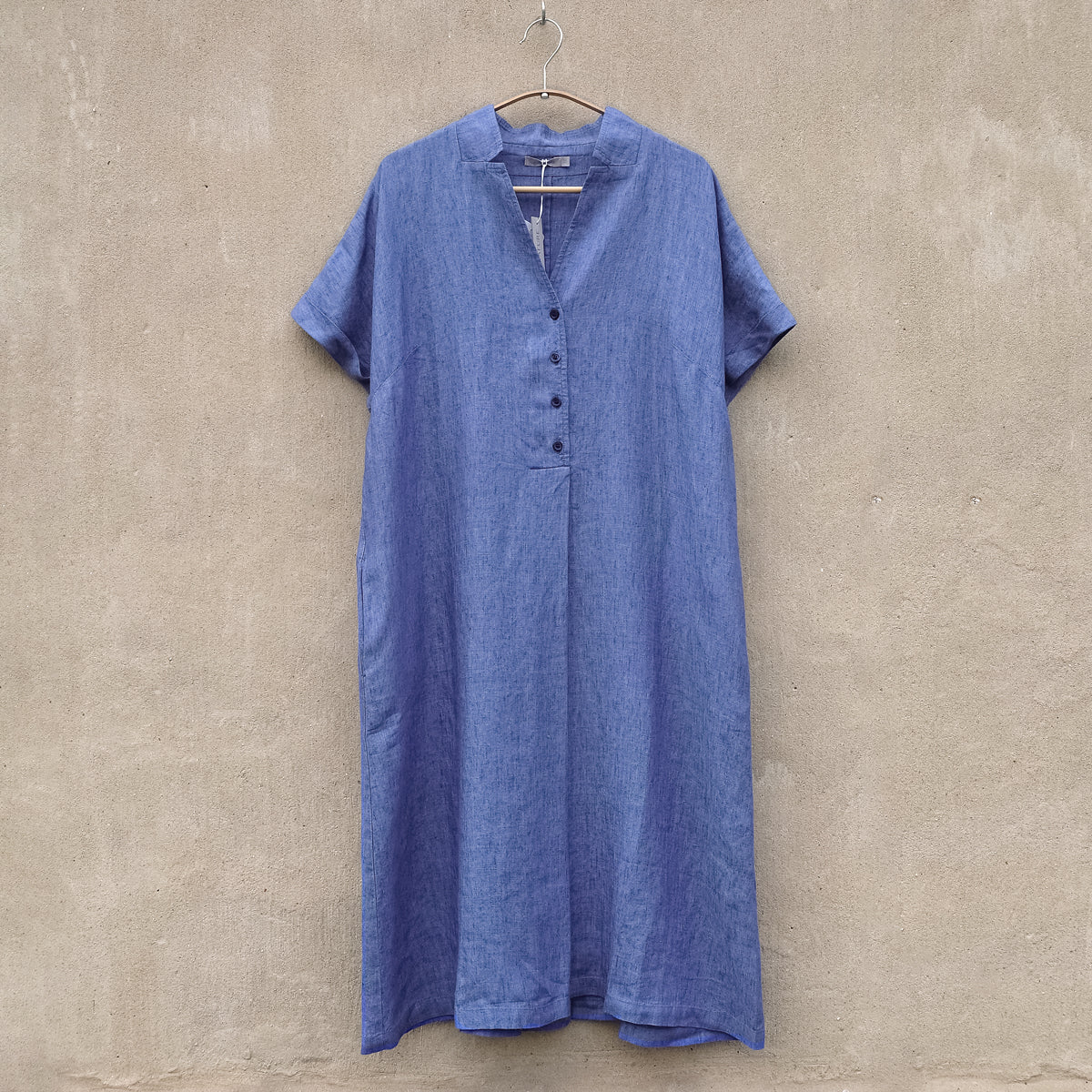 GR Nature kortärmad linneklänning - Denim Blue