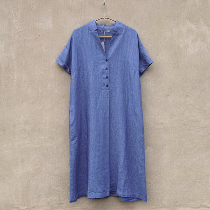 GR Nature kortärmad linneklänning - Denim Blue