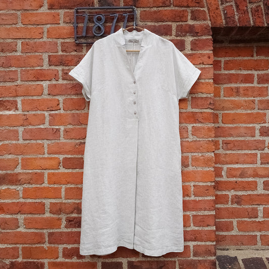 GR Nature kortärmad linneklänning - Smalrandig