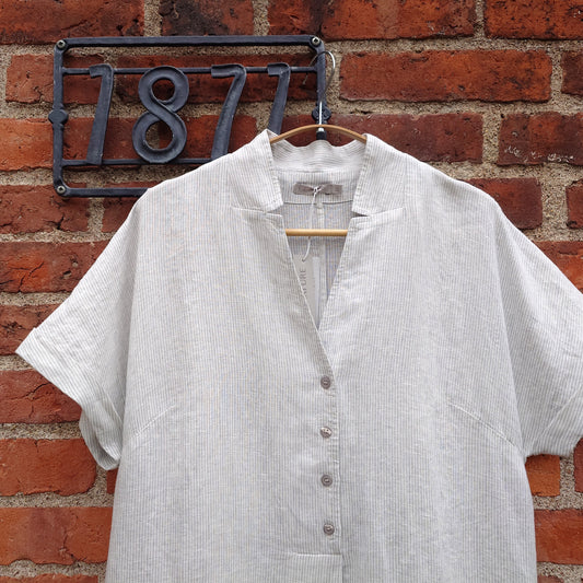 GR Nature kortärmad linneklänning - Smalrandig