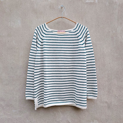 Randig slätstickad tröja i alpacka - Green & off white