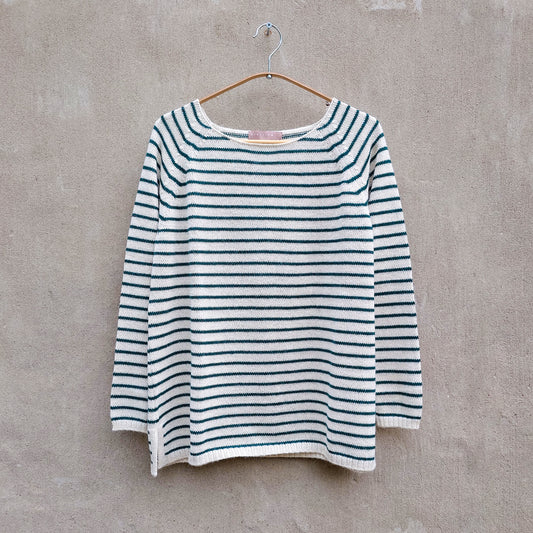 Randig slätstickad tröja i alpacka - Green & off white