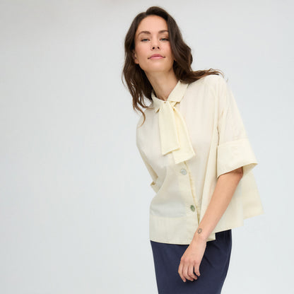 OWN poplinblus/jacka med stora pärlemorknappar - Black