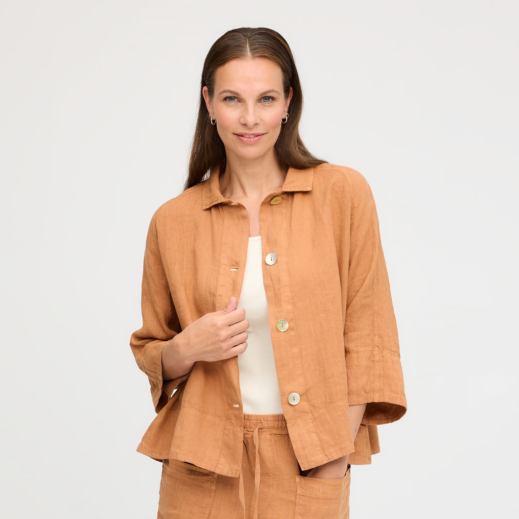 OWN linnejacka med stora pärlemorknappar - Pecan Brown
