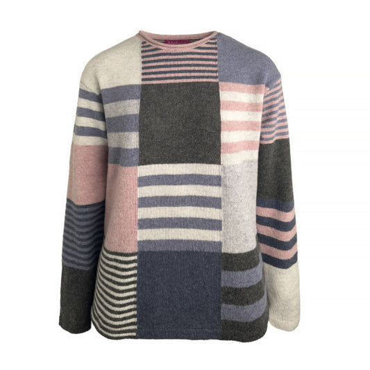 Stickad lammullströja – Charcoal/Rose