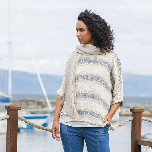 Bohéme oversize randig linnetopp - Navy/sand