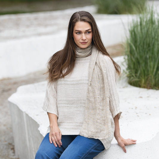 Bohéme oversize randig linnetopp - Sand