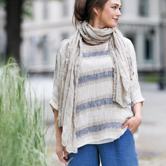 Bohéme oversize randig linnetopp - Navy/sand