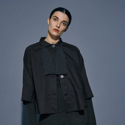 OWN poplinblus/jacka med stora pärlemorknappar - Black