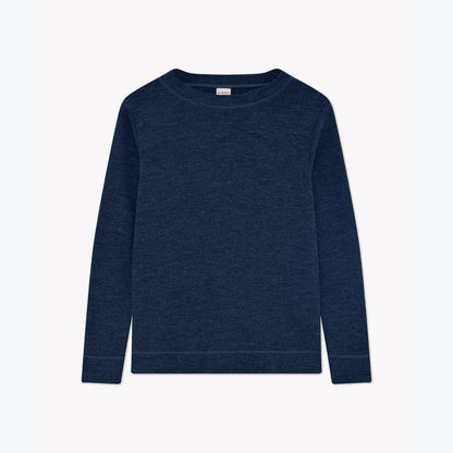 Långärmad tröja i merinoull med bred fåll - Midnight Blue