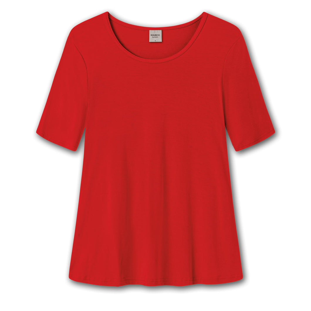 Klockad T-shirt i bambulyocell - Chili Red