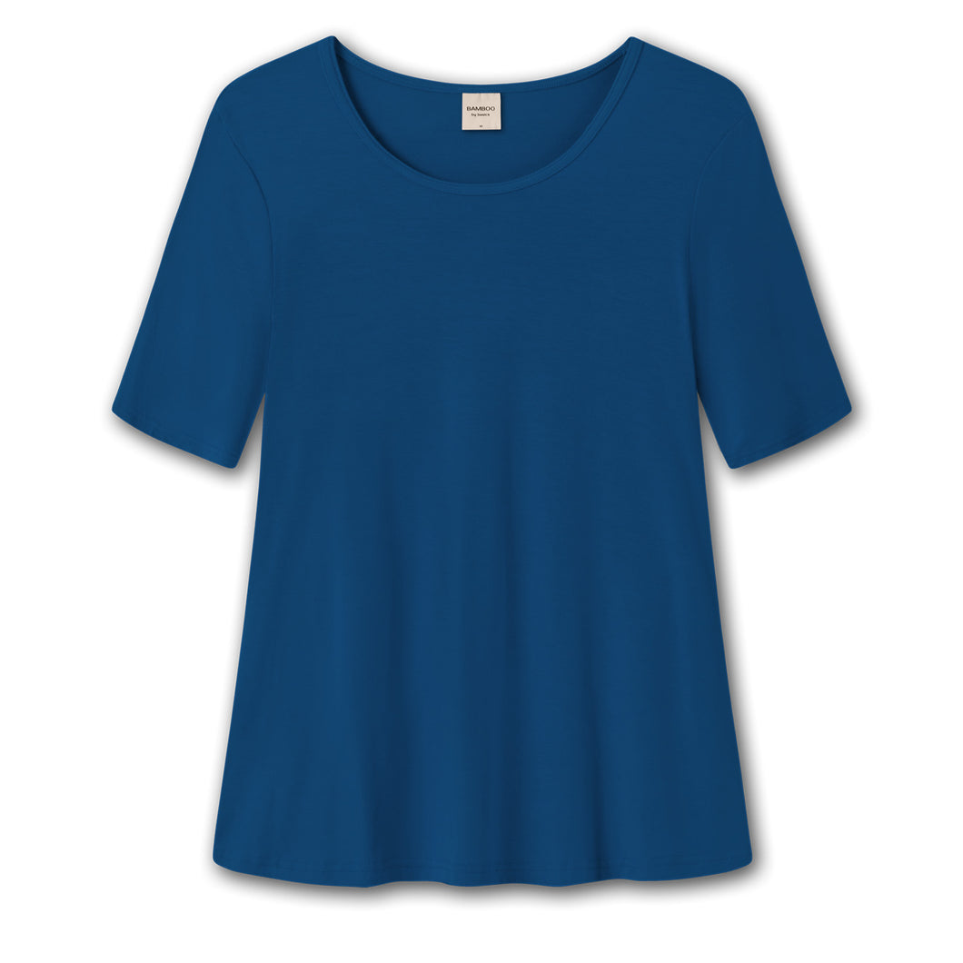 Klockad T-shirt i bambulyocell - Denim Blue