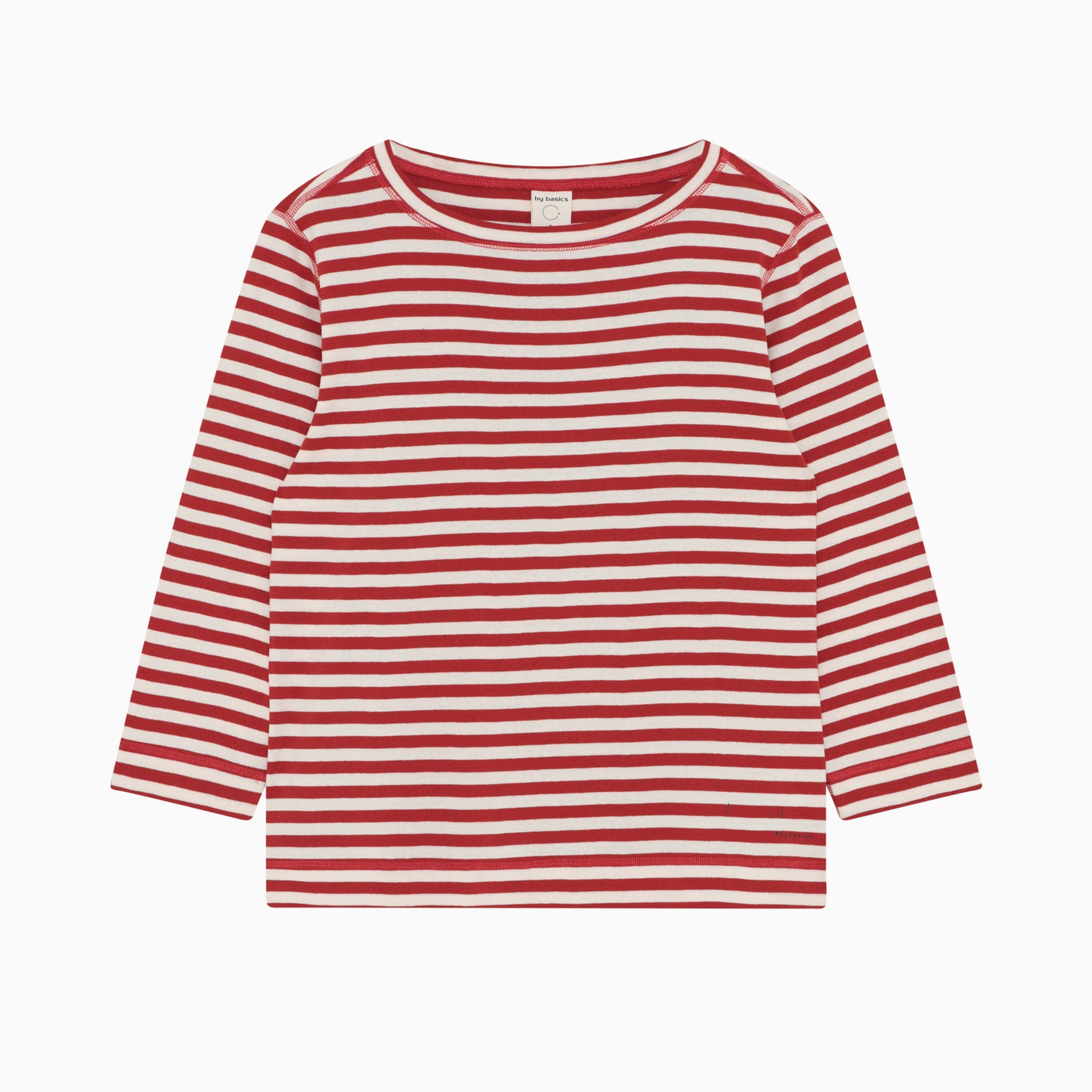 Randig bomullströja med båtringning och trekvartsärm - Red/Raw White