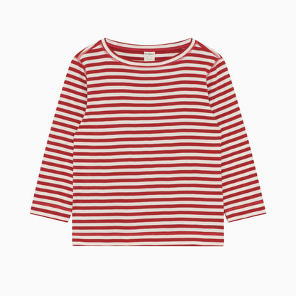Randig bomullströja med båtringning och trekvartsärm - Red/Raw White