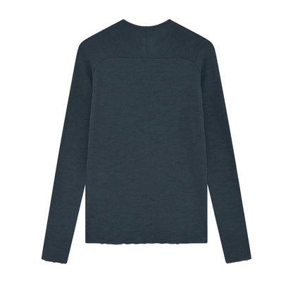 Långärmad merinoulltröja med raglanärm och tumhål - Midnight Blue Melange