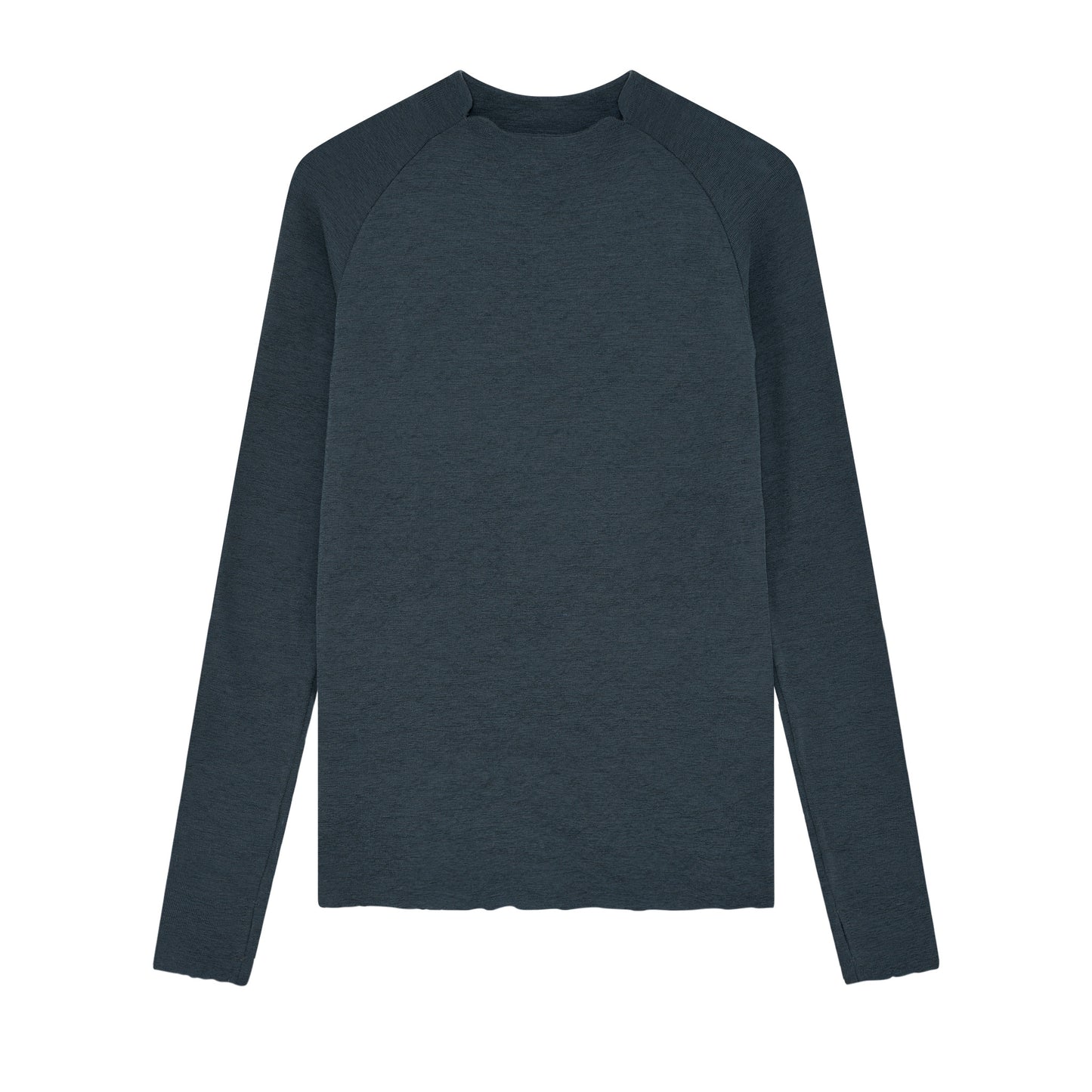 Långärmad merinoulltröja med raglanärm och tumhål - Midnight Blue Melange