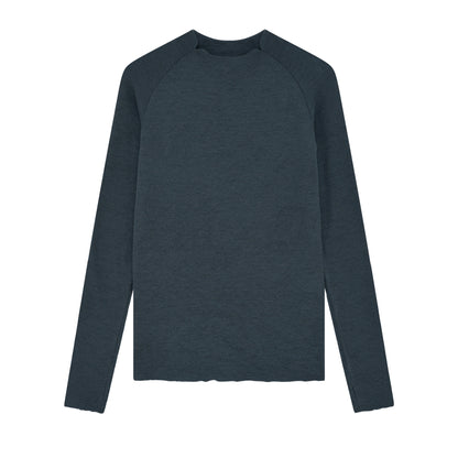 Långärmad merinoulltröja med raglanärm och tumhål - Midnight Blue Melange