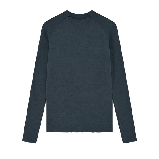 Långärmad merinoulltröja med raglanärm och tumhål - Midnight Blue Melange