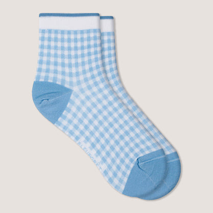 Smårutig socka i merceriserad bomull – Ljusblå