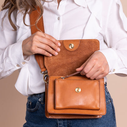 O My Bag HARPER MINI handväska i läder - Cognac