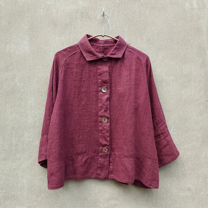 OWN linnejacka med stora pärlemorknappar – Burgundy