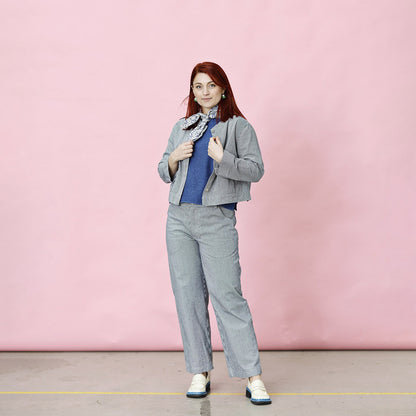 Smalrandiga jeans i bomull - blå & vit