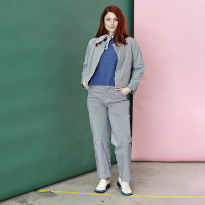 Smalrandiga jeans i bomull - blå & vit