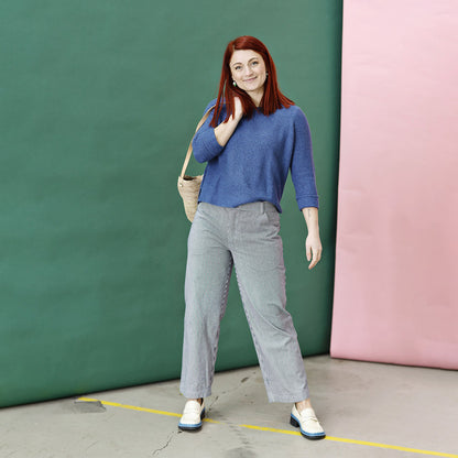 Smalrandiga jeans i bomull - blå & vit