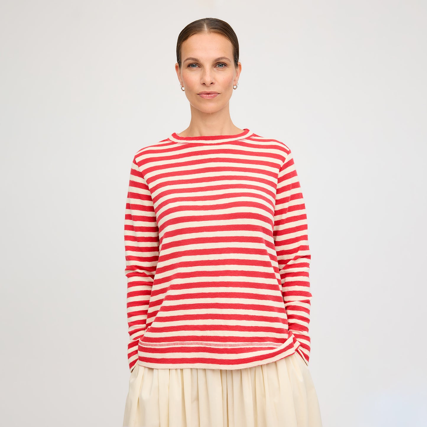 Långärmad tröja i merinoull med bred fåll - Midnight Blue