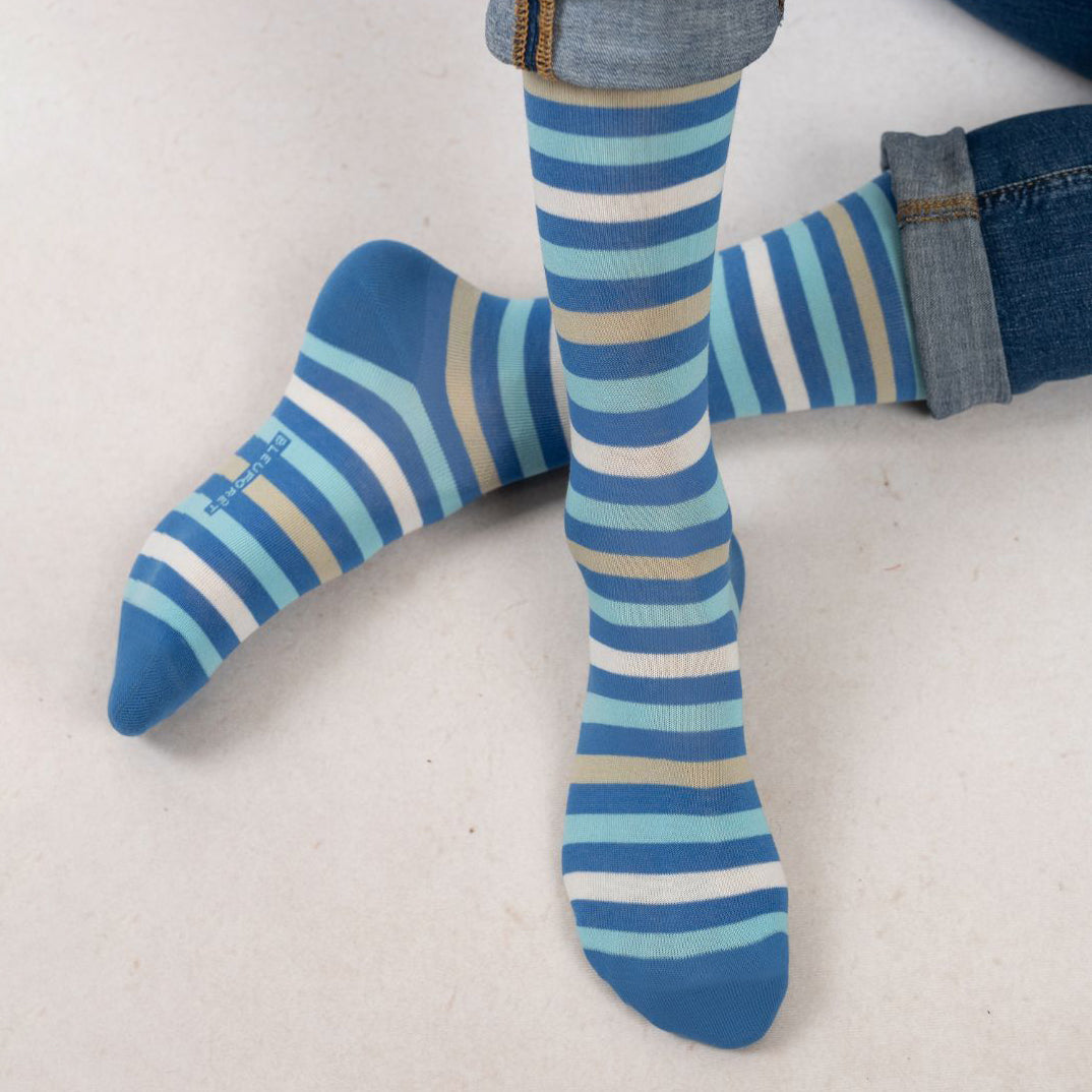 Strumpa STRIPES i bomullsmix – Turkos