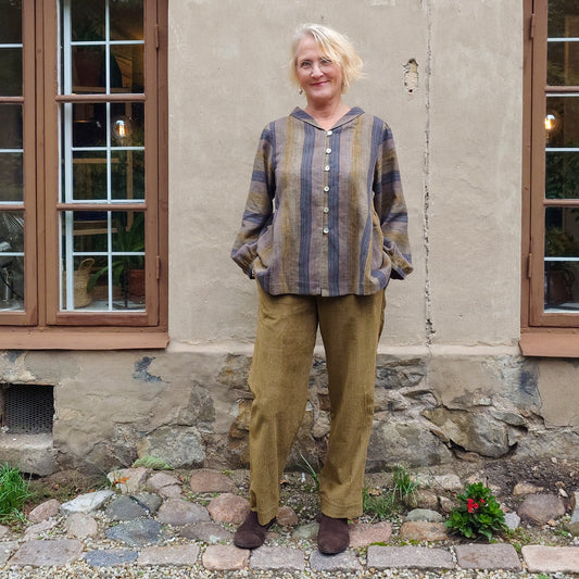 Byxor CHRISTINA i bredspårig bomullsmanchester - Golden