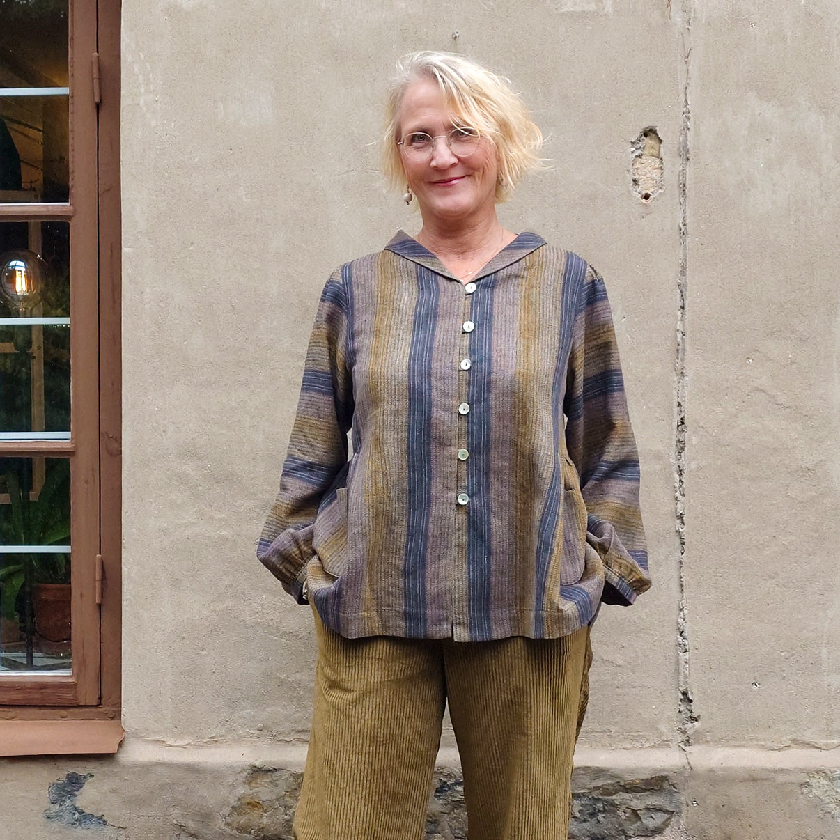 McVERDI randig skjortblus i linne/bomull