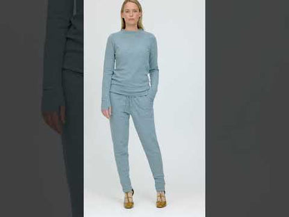 Långärmad merinoulltröja med raglanärm och tumhål - Midnight Blue Melange