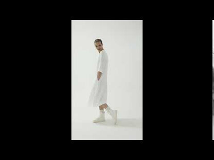 Lång linneklänning med lätt tulpanform - Black Coffee